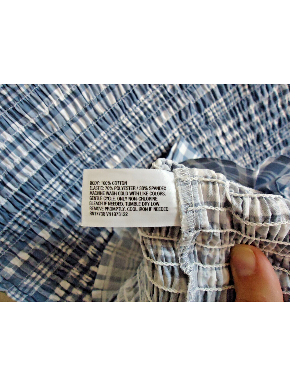 Wild Fable Smocked Square Neck Strappy Ruffle Hem Mini Dress L Blue Check - Picture 5 of 8
